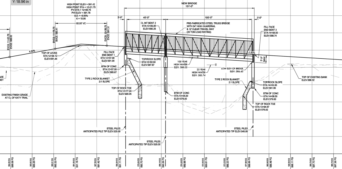 An image of architectural plans for the Salt Creek bridge. 