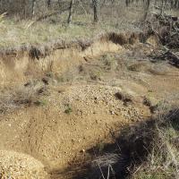 Streambank erosion in Washington County was stabilized, keeping soil in place. One year after construction, plants have grown into the area, preventing further erosion.