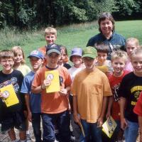 Park Naturalist Roxie Campbell leads a hike at Rock Bridge State Park (c. 2004).