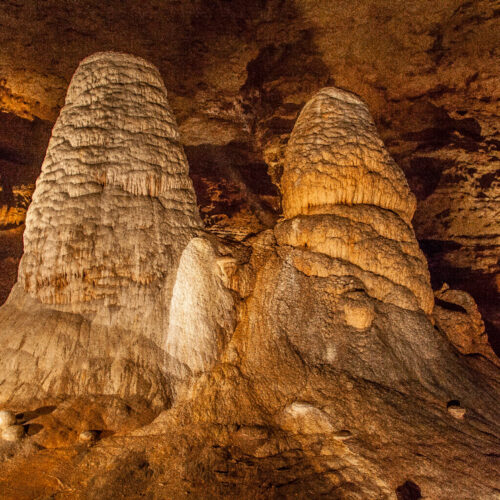 A pair of rock formations in a cave.