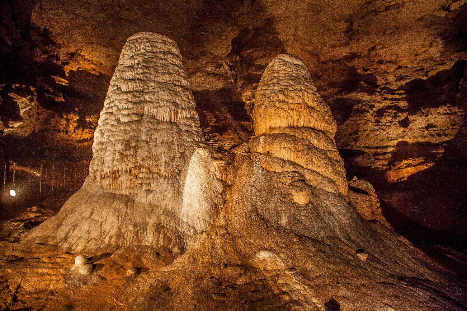 A pair of rock formations in a cave.