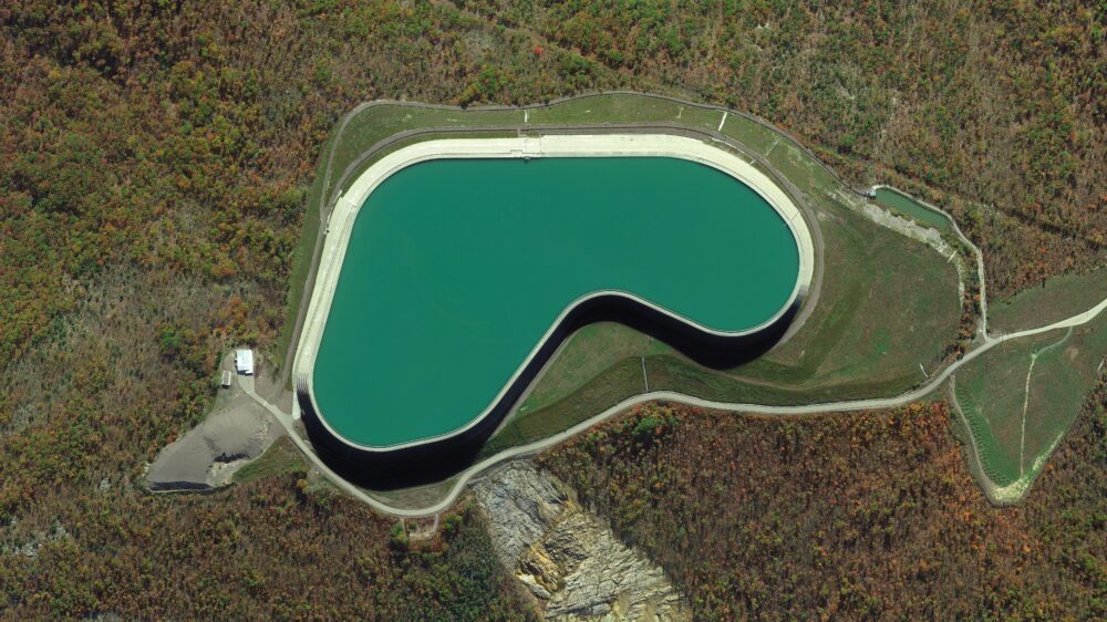 Photo of aerial view of a reservoir of water.