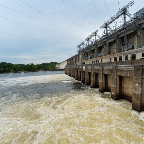 View of a Dam with flowing water.