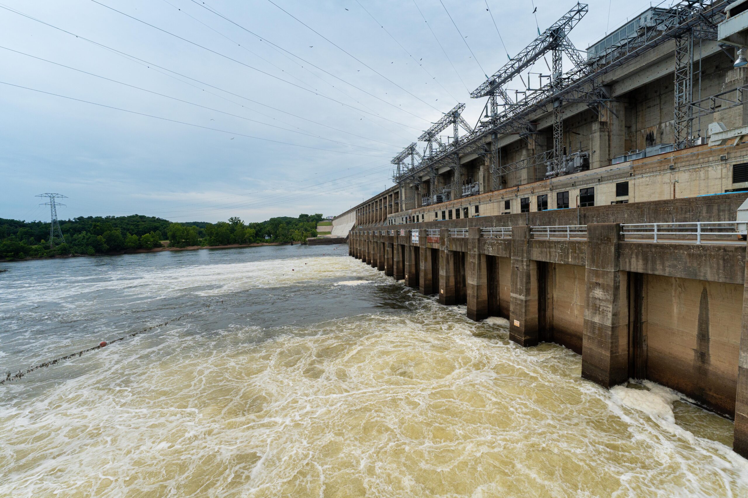 View of a Dam with flowing water.