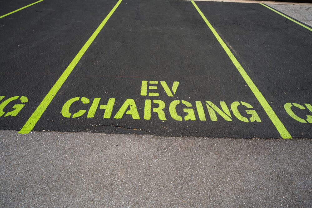 Photo of an electric vehicle charging parking spot.