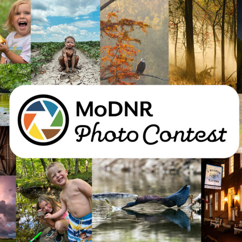 A collage of photographs. In the middle of the collage is a logo that says "MoDNR Photo Contest"