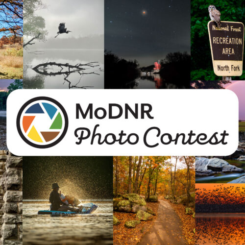 A collage of photographs with a logo in the middle that says, "MoDNR Photo Contest"